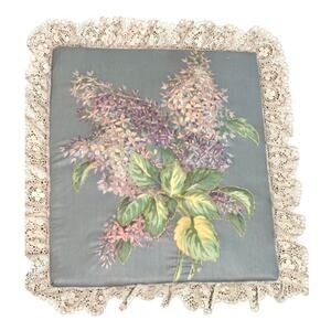 Vintage Fabric-Covered Wall Plaque with Lace Trim W/ Floral Design 11"x13"